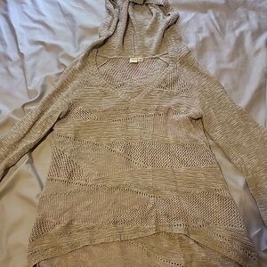 Elegant Tan Knit Sweater with Hood